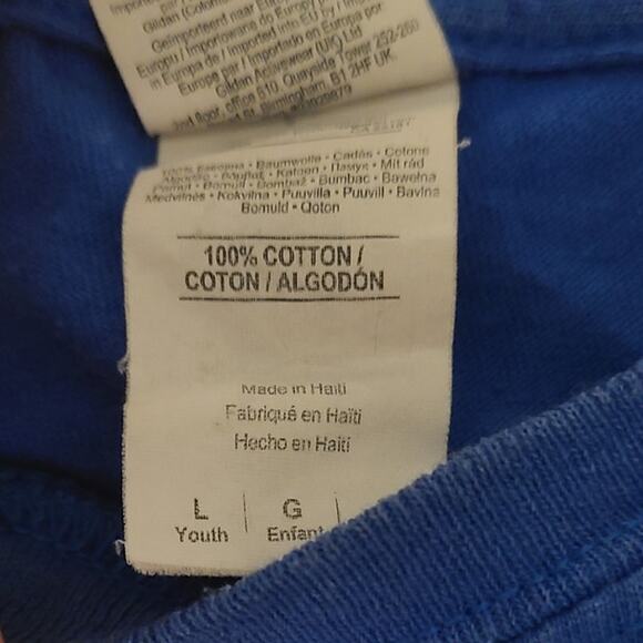 Safety Camp Crop Top Tee Shirt Blue Red Yellow - Picture 5 of 6